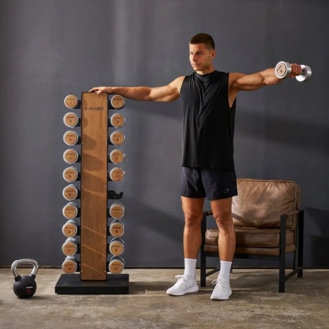 Zestaw hantli drewniano-stalowych 1-10 kg ze stojakiem HAMMER