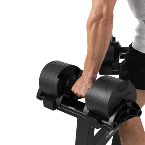 Zestaw hantli regulowanych ze stojakiem HAMMER SMARTLOCK 2x32 kg