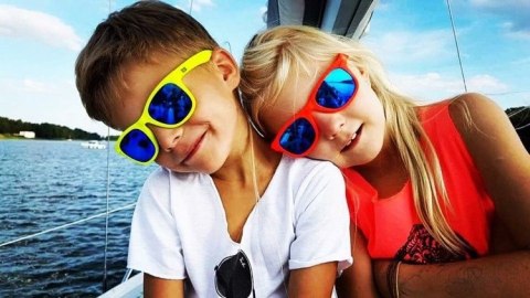 Okulary dziecięce NEON Happy żółte (yellow fluo), szkła niebieskie