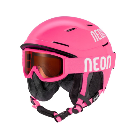 ZESTAW KASK DZIECIĘCY NA NARTY I DESKĘ NEON ALPHA Z GOGLAMI FROST PINK