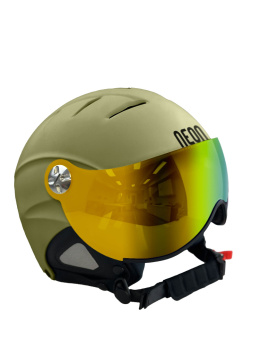 KASK NA NARTY I DESKĘ NEON VISOR ARMY GREEN SZYBA MIRROR GOLD