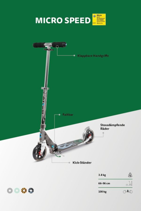 Hulajnoga MICRO Speed Plus srebrna w płomienie