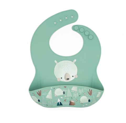 Śliniak silikonowy z kieszonką Miś SASSI