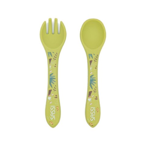 Sztućce silikonowe dla dzieci zestaw Dinozaur SASS