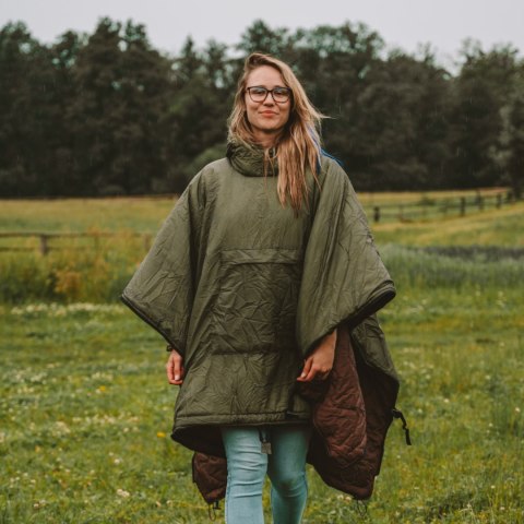 OFFLANDER PONCZO KEMPINGOWE OCIEPLANE WODOODPORNE ZIELONO-BRĄZOWE