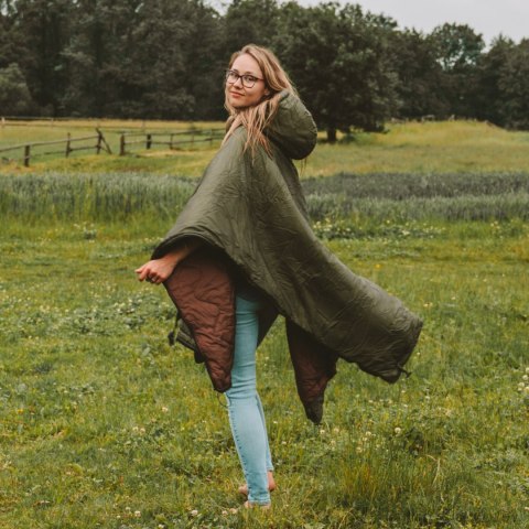 OFFLANDER PONCZO KEMPINGOWE OCIEPLANE WODOODPORNE ZIELONO-BRĄZOWE