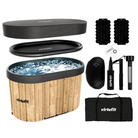 VIRTUFIT WANNA LODOWA OWALNA 500 LITRÓW IMITACJA DREWNA Z AKCESORIAMI